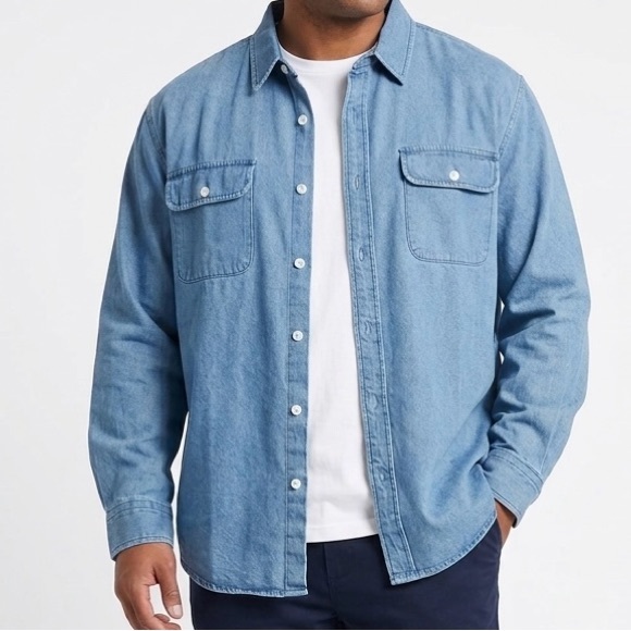 Other - NWT Dubinik Men's Light Blue Denim Long Sleeve Shirt - Size 2XL - Two Pocket